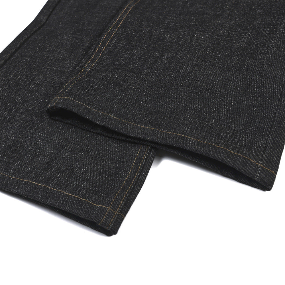 Baggy Black Jeans Men's Wide-Leg Denim with Leopard Print Pockets & Charm Detail