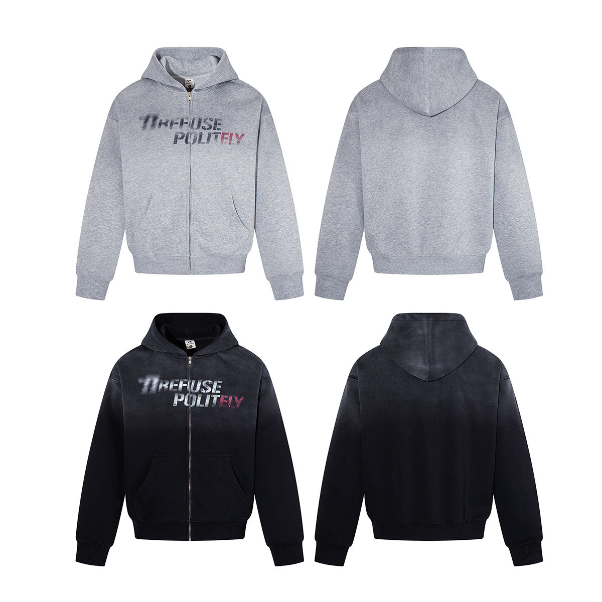 Refuse Politely Graphic Zip-Up Hoodie – Washed Oversized Streetwear Fleece
