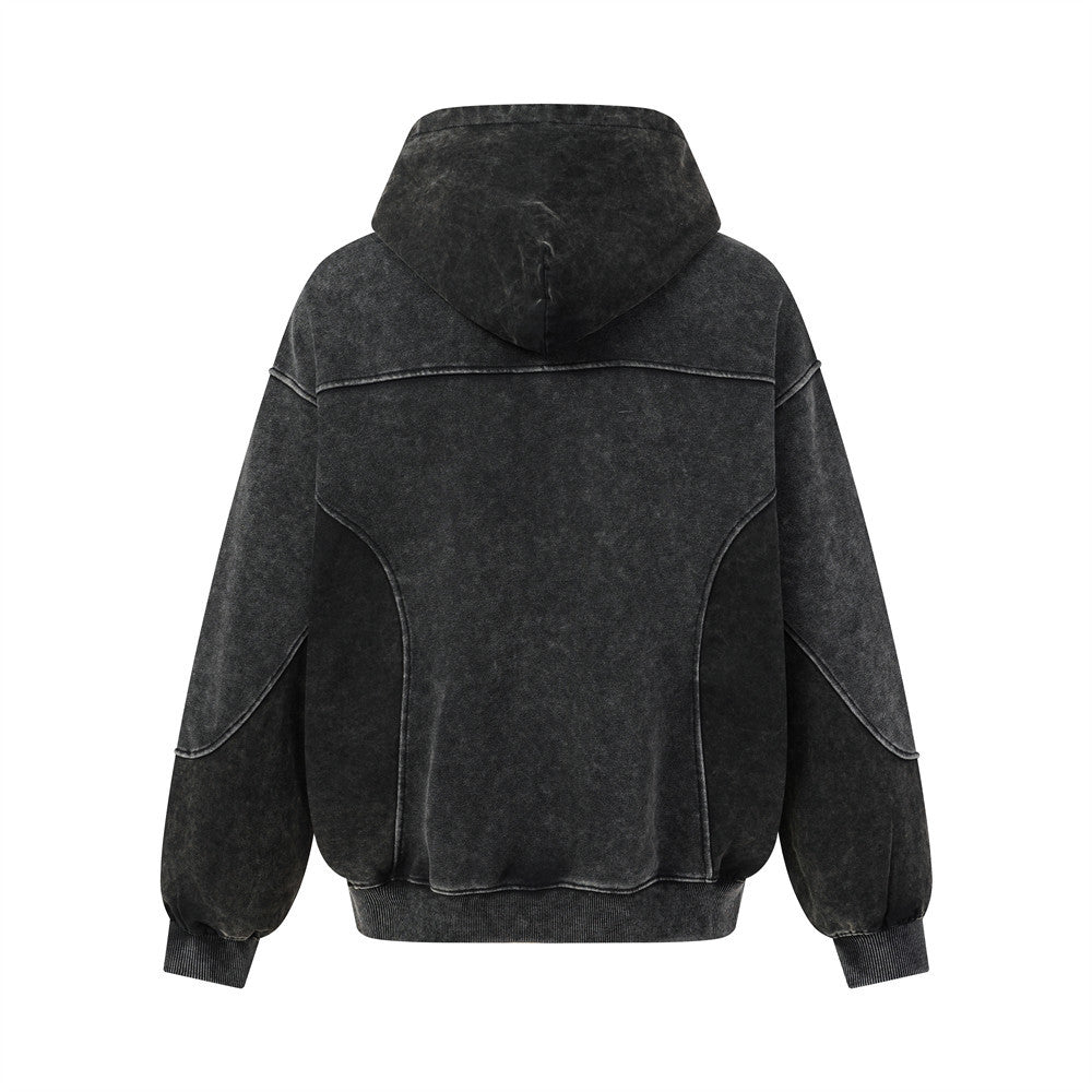 Hoodie oversize à enfiler délavé à l’acide – Streetwear vintage délavé à empiècements