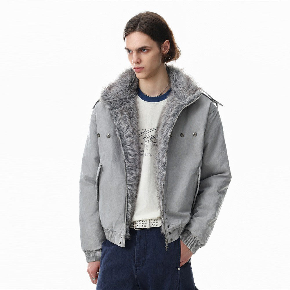 Men's Studded Bomber Jacket with Faux Fur Collar – High Street Winter Coat