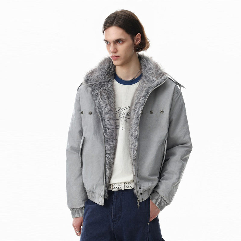 Men's Studded Bomber Jacket with Faux Fur Collar – High Street Winter Coat