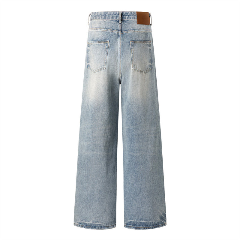 Wide-Leg Distressed Jeans – American Vintage Washed Denim, Relaxed Straight Fit