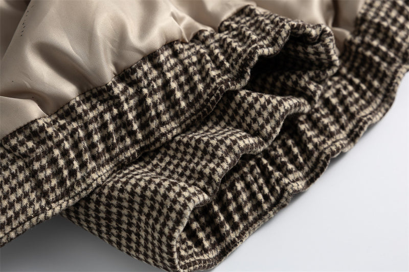 Houndstooth Wool-Blend Stand Collar Jacket – Men's Relaxed Fit Retro Bomber