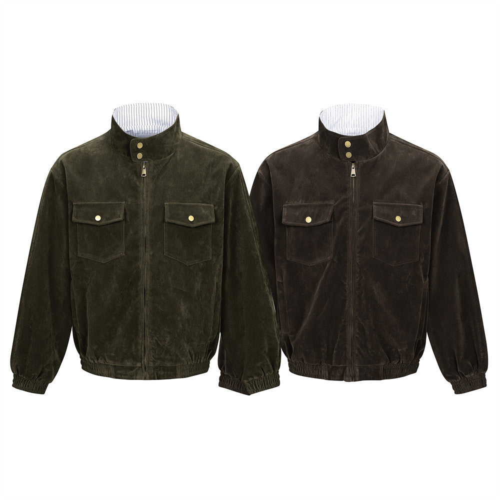 Men's Velvet Harrington Bomber Jacket – Stand Collar, Relaxed Fit