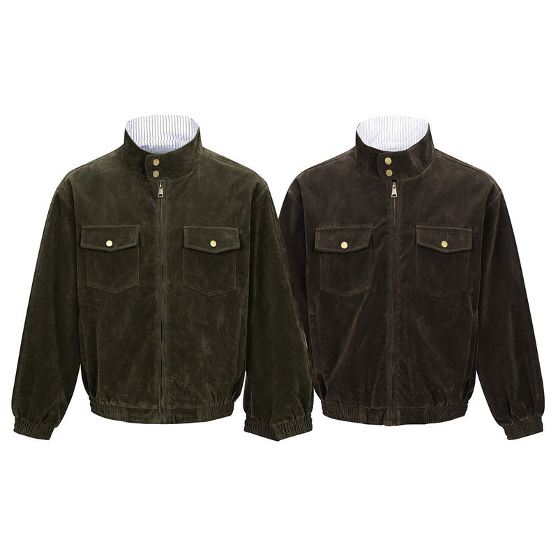 Men's Velvet Harrington Bomber Jacket – Stand Collar, Relaxed Fit