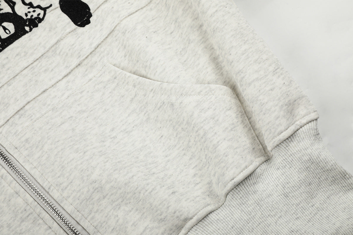 Sweat à capuche zippé brodé chat avec col en fausse fourrure – Style bomber court