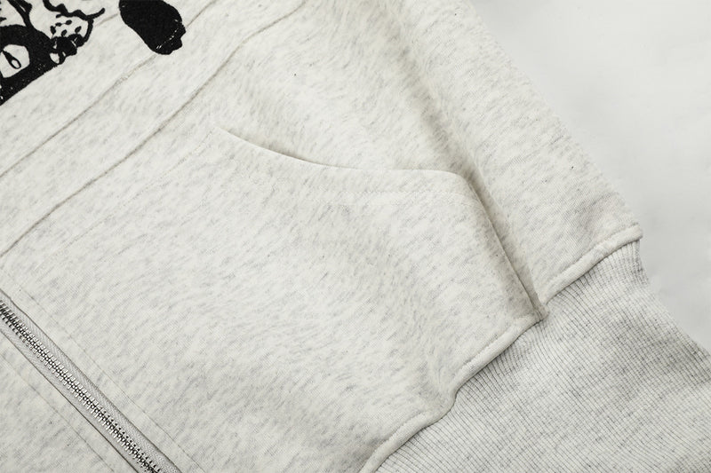 Sweat à capuche zippé brodé chat avec col en fausse fourrure – Style bomber court