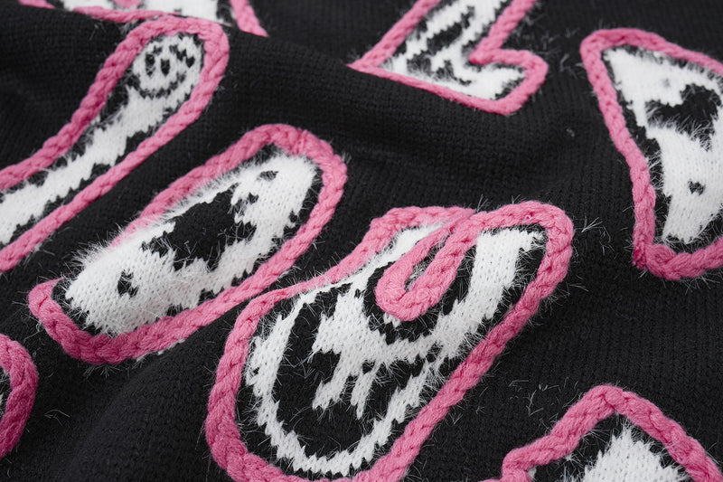 Pull en maille à lettres graffiti Wild Soul – Col rond oversize, style vintage américain