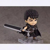 The Berserk Guts Nendoroid Action Figure is a 10 cm chibi PVC figurine featuring movable joints and faceplates. This figure includes Guts with spiky black hair, sleek outfit, and cape, holding a two-handed sword on a clear stand—an ideal addition to any anime collection.