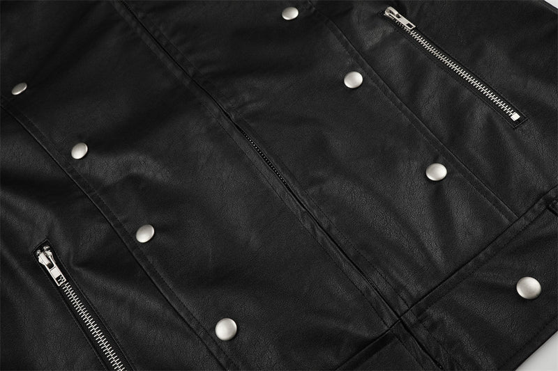 Men's Moto Leather Jacket – Double-Breasted Studded Stand Collar with Zip Cuffs
