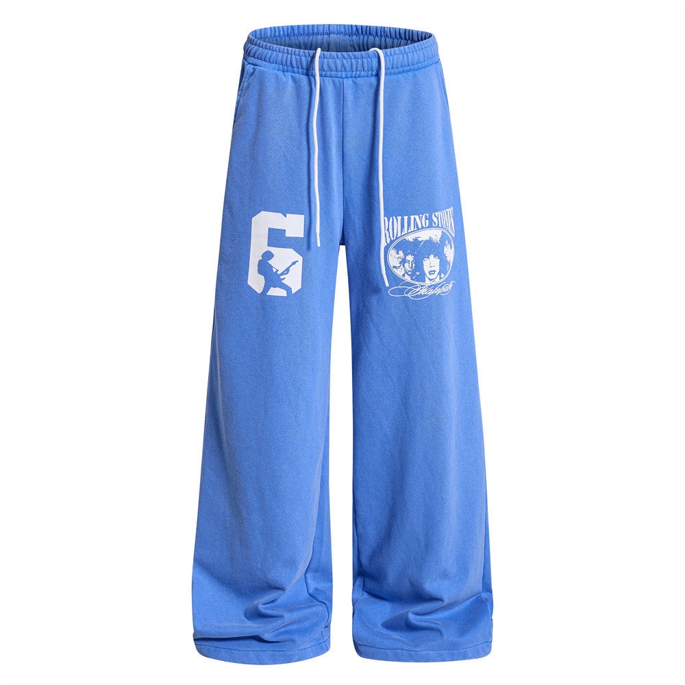 Wide-Leg Sweatpants with Rolling Stones Graphic Print & Drawstring Ankles