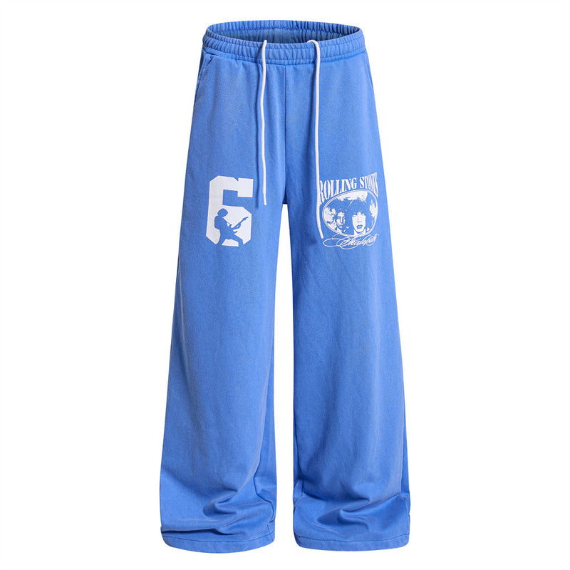 Wide-Leg Sweatpants with Rolling Stones Graphic Print & Drawstring Ankles