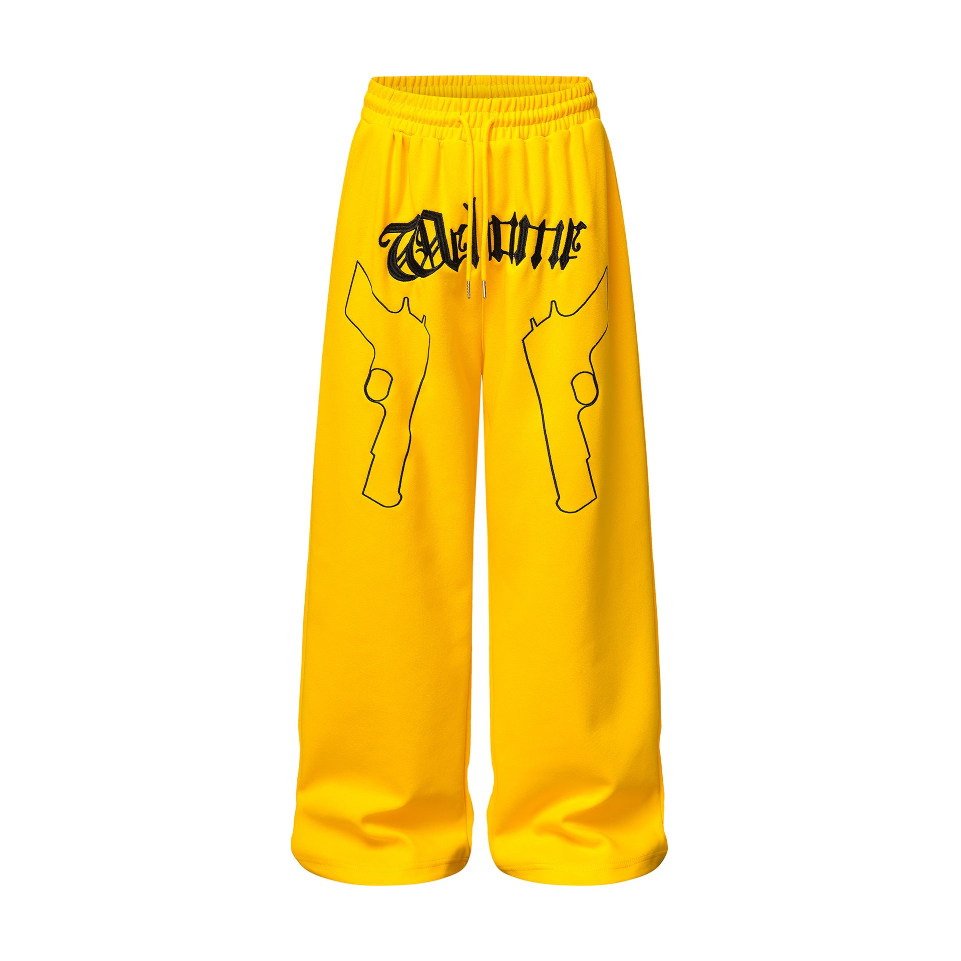 Pantalon de survêtement à jambes larges avec imprimé gothique « Welcome » et deux pistolets – Style streetwear hip-hop