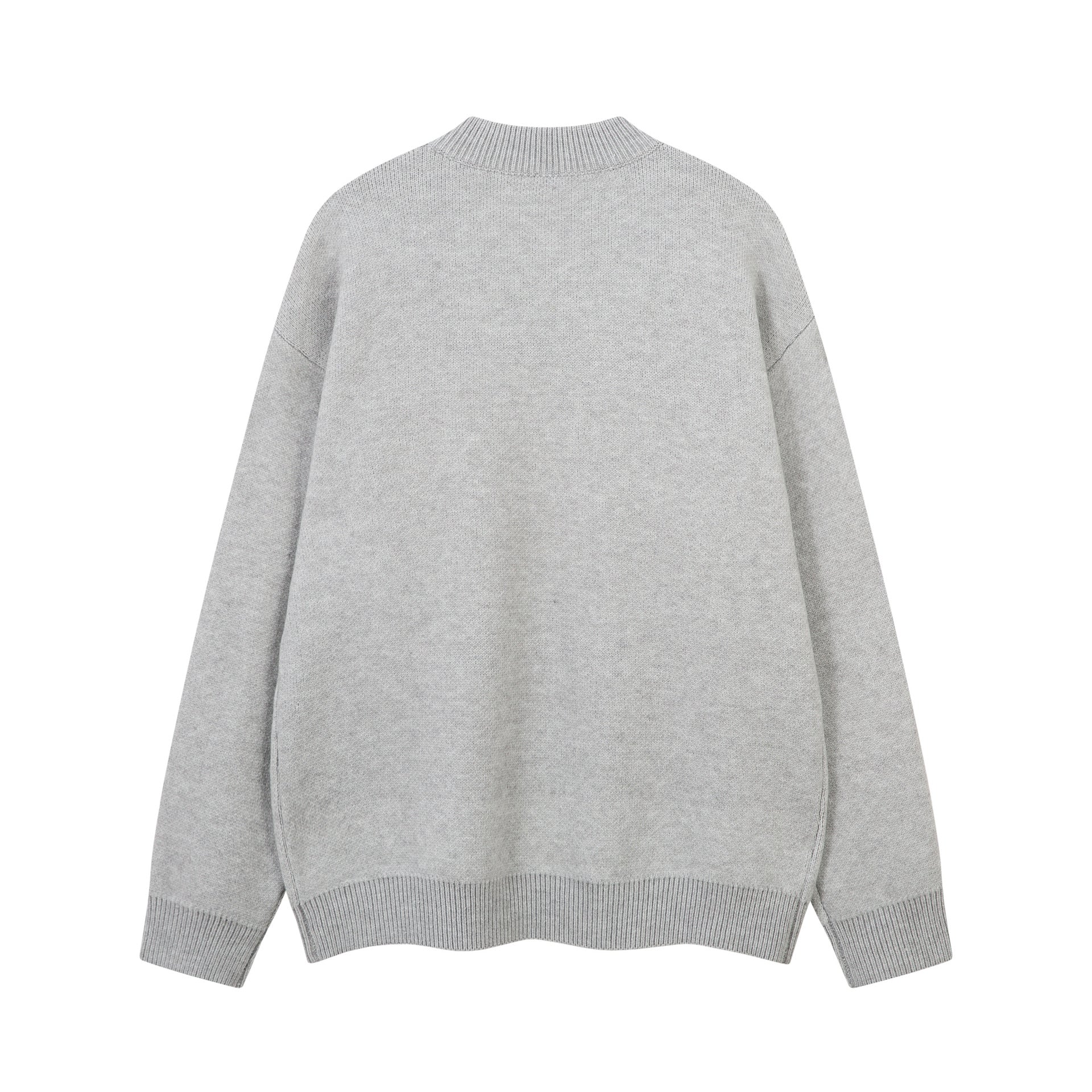 Pull gris à col rond – Maille oversize avec motif en fausse fourrure