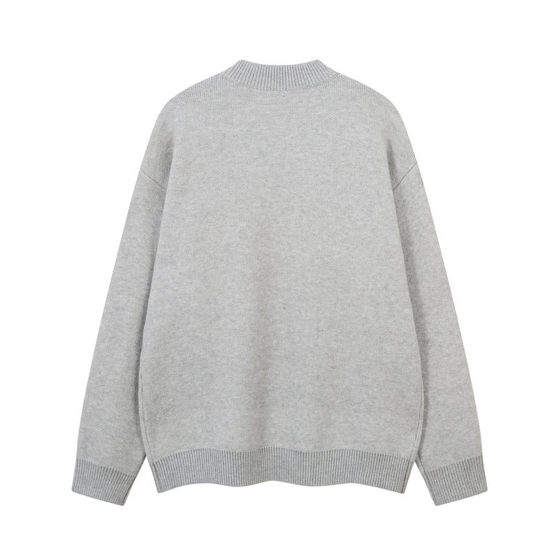 Pull gris à col rond – Maille oversize avec motif en fausse fourrure