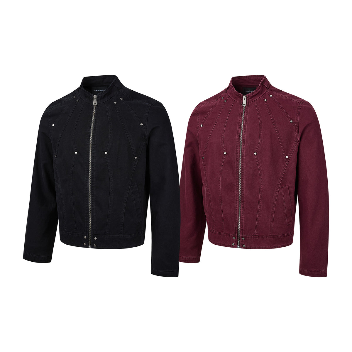 Washed Denim Moto Jacket – Studded Deconstructed Biker Style