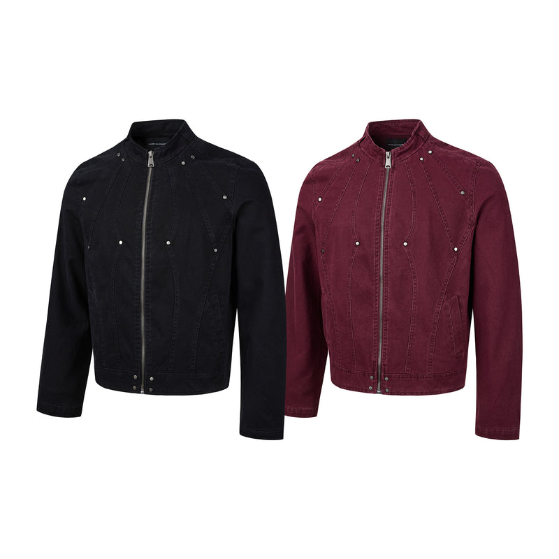 Washed Denim Moto Jacket – Studded Deconstructed Biker Style