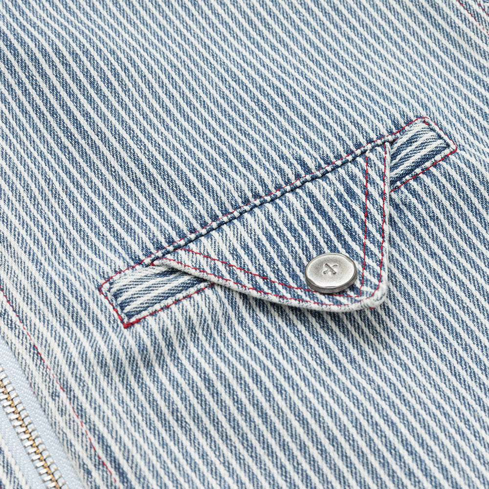 Hickory Stripe Denim Zip Jacket – Men's Workwear-Inspired Drawstring Hem Coat