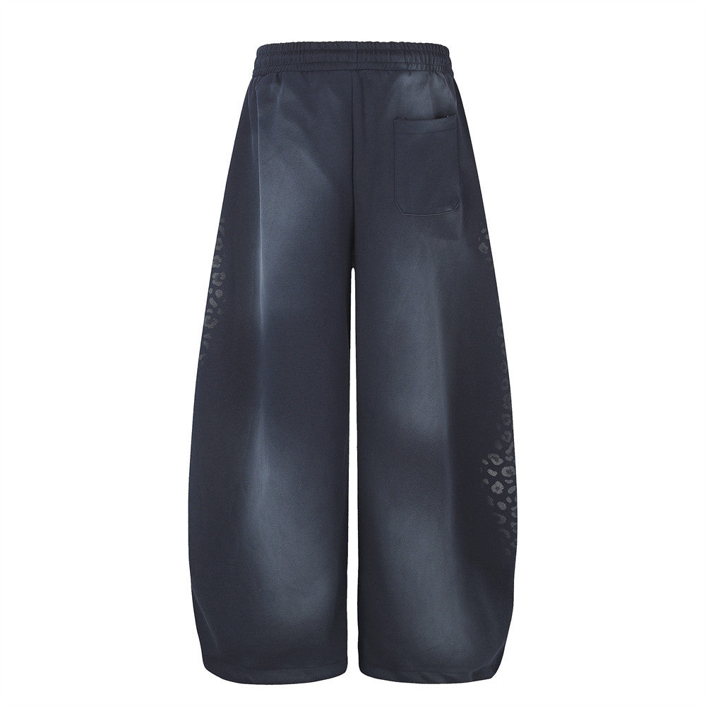 Men's Wide Leg Pants Tie-Dye Leopard Print Curved Hem Drawstring Sweatpants