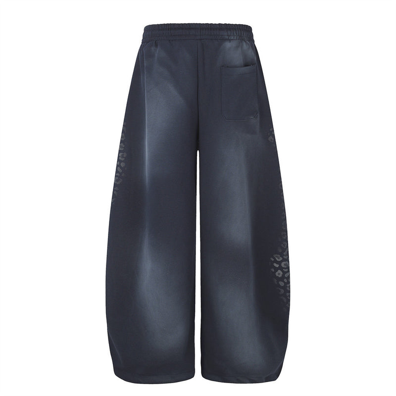 Men's Wide Leg Pants Tie-Dye Leopard Print Curved Hem Drawstring Sweatpants