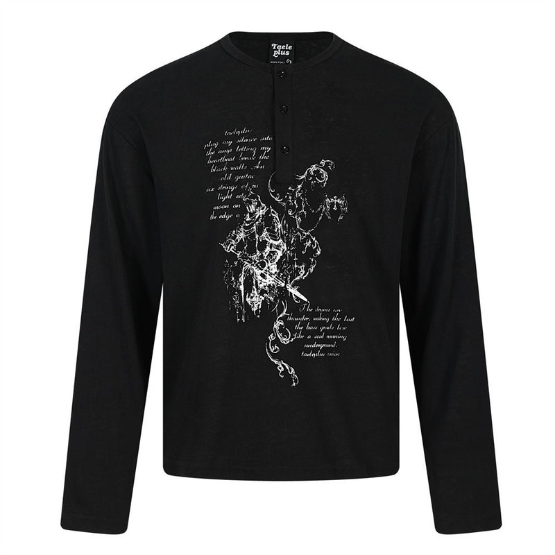 Herren-Langarmshirt im Henley-Stil mit abstraktem Kriegerprint – lockere Passform