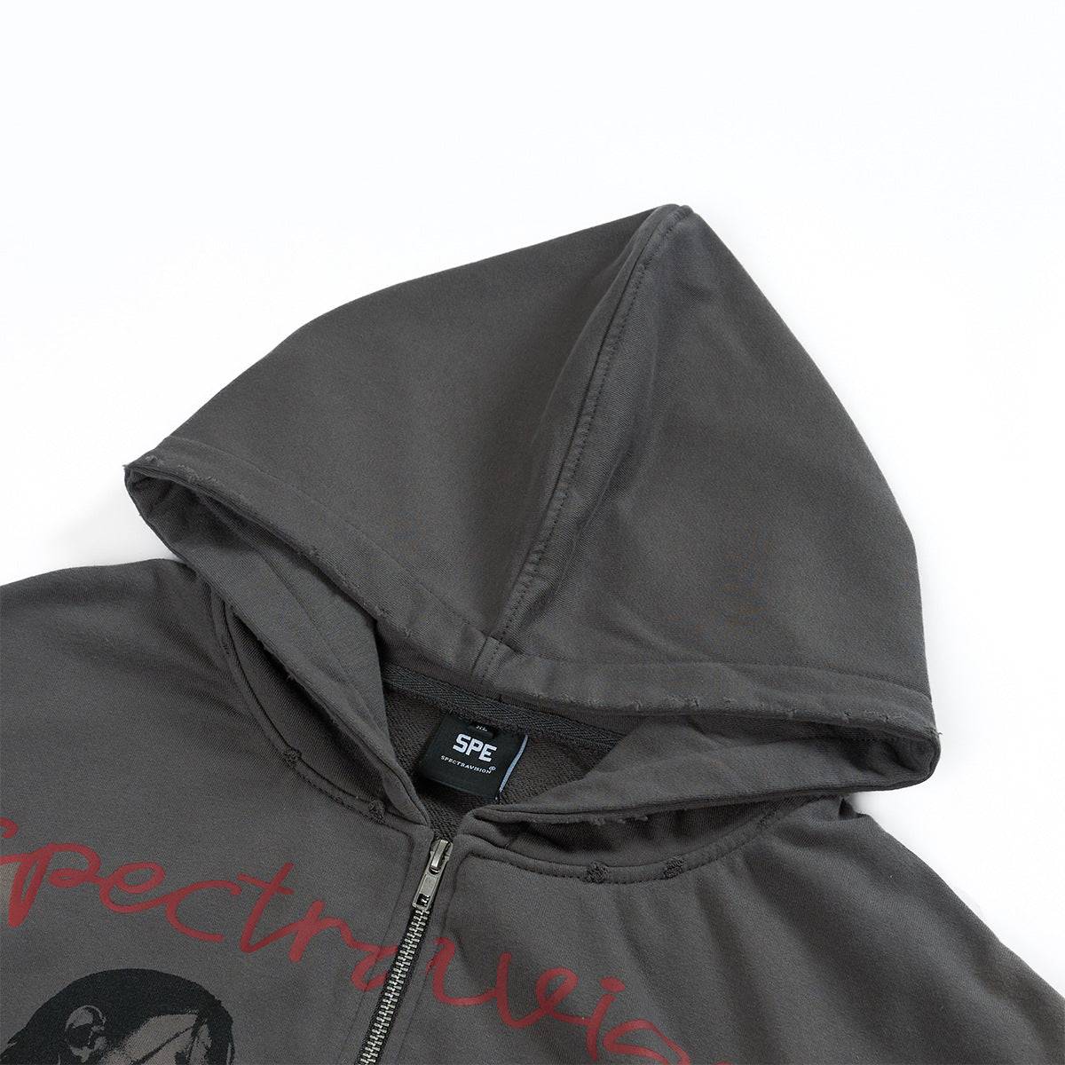 Spectravision Graphic Zip-Up Hoodie – Washed Oversized Heavy Fleece