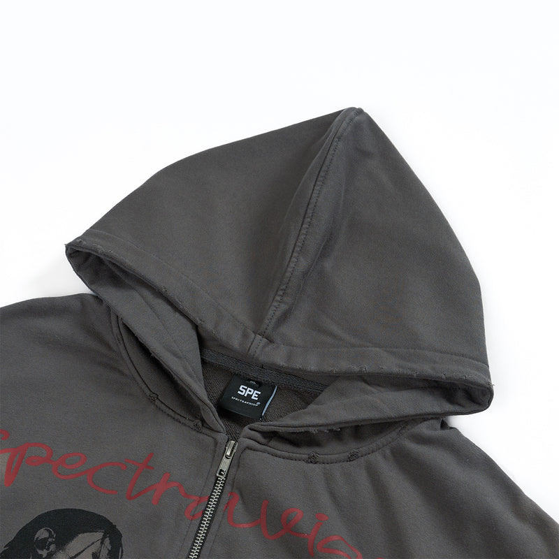 Spectravision Graphic Zip-Up Hoodie – Washed Oversized Heavy Fleece