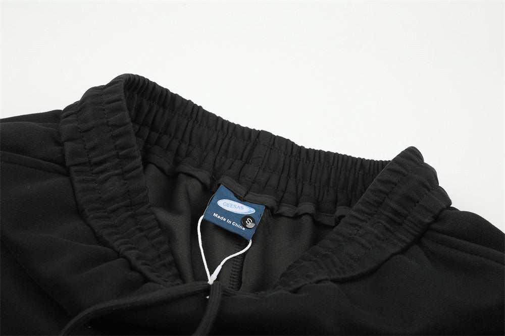 Wide-Leg Sweatpants with Gradient Wash, Letter Embroidery & Pintuck Detail