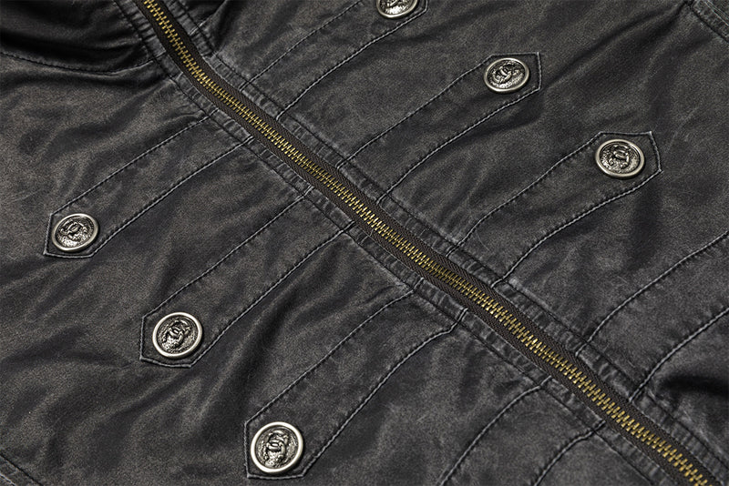 Military-Style Padded Bomber Jacket – Stand Collar, Double-Breasted Buttons