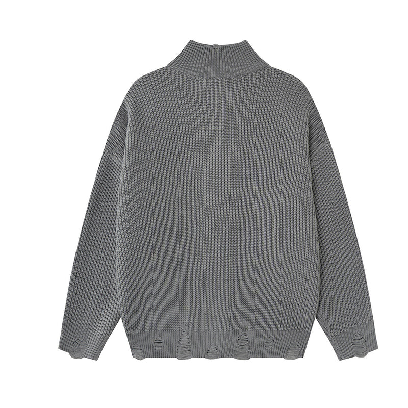 Pull col montant zippé en maille gothique à croix imprimée et effet usé