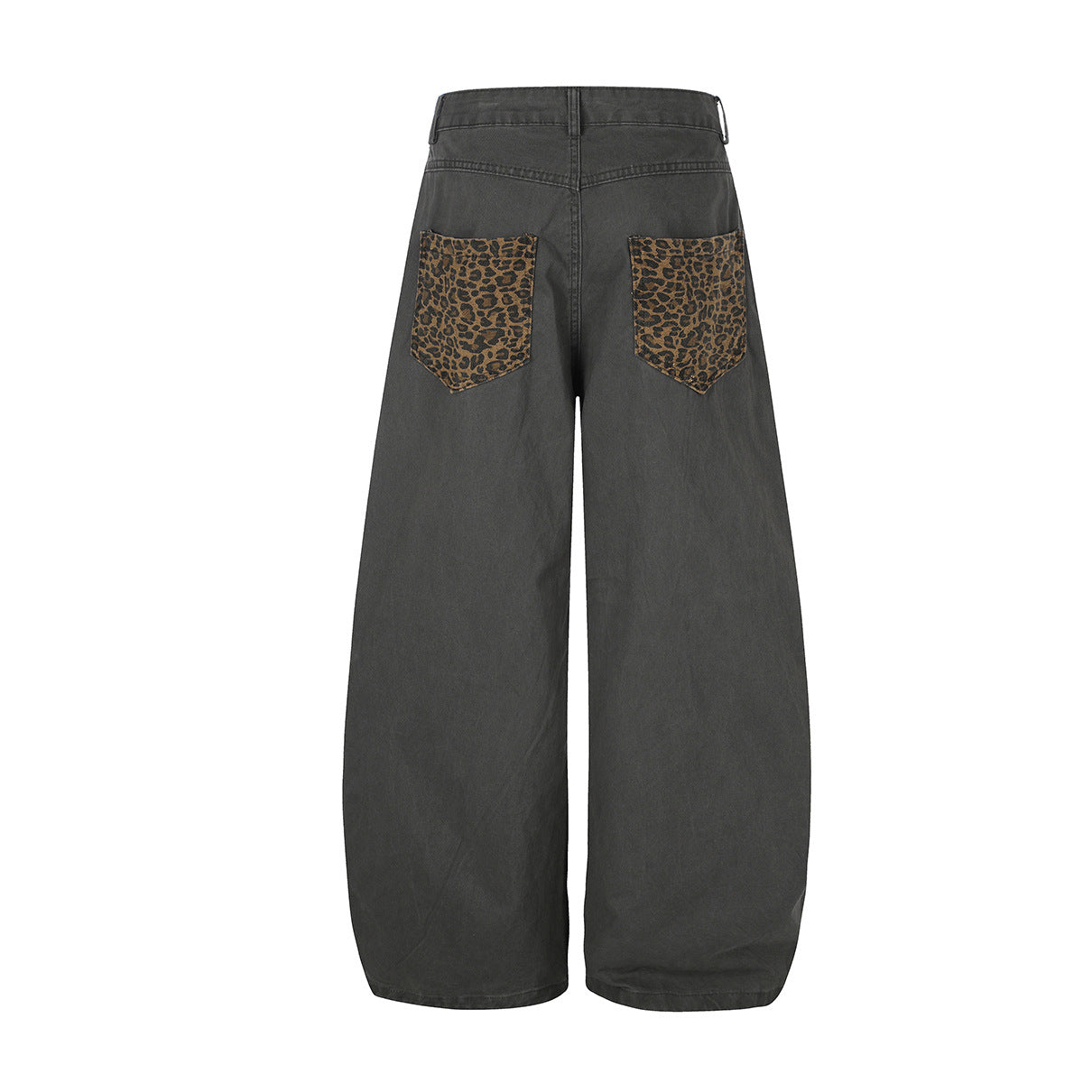 Pantalones de pierna ancha con paneles de estampado de leopardo – Pantalones banana de corte relajado