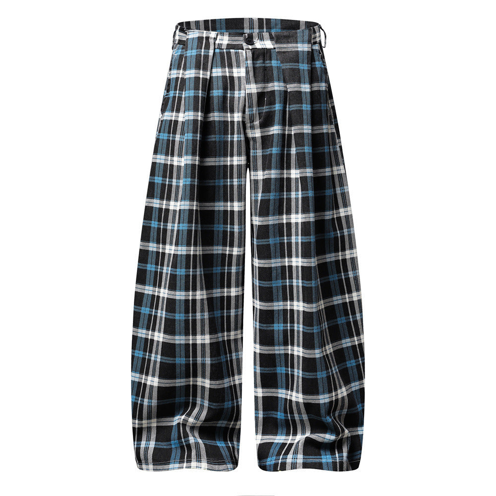 Plaid Wide-Leg Trousers – Double-Pleat Baggy Fit