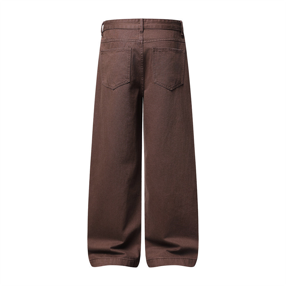 Wide-Leg Pleated Trousers – Men's High-Street Solid Color Straight-Cut Pants