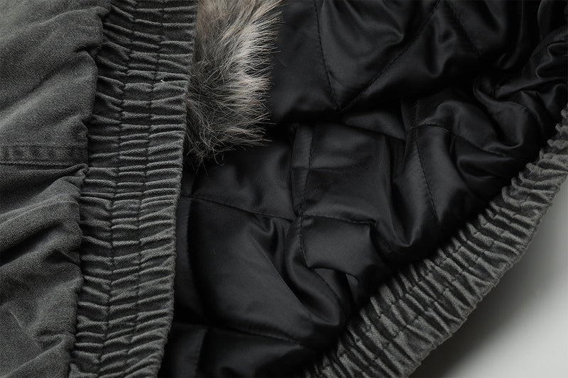Faux Fur Collar Padded Bomber Jacket – Oversized Cotton Shell