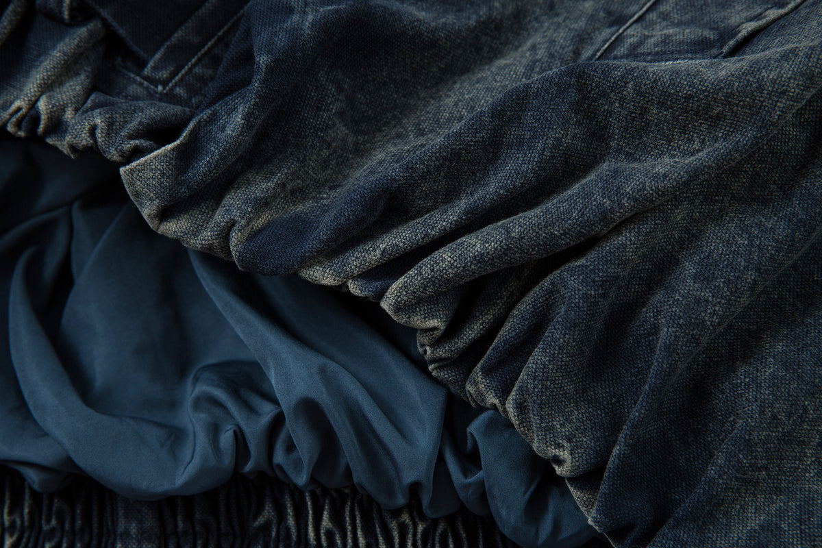 Oversized Washed Denim Jacket – Boxy Belted Hem, Acid-Wash Workwear Style