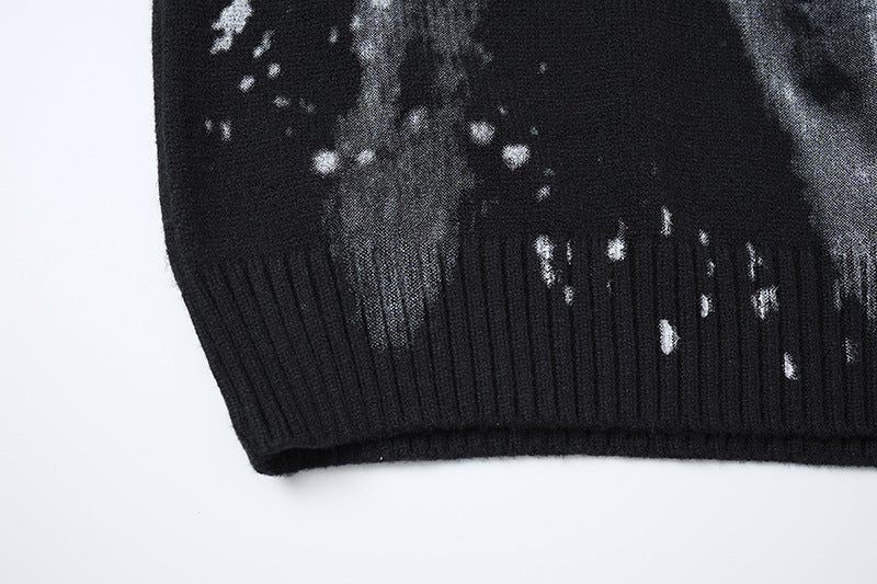 Ink-Wash-Strickpullover mit Farbspritzern und Rundhalsausschnitt – Oversized Streetwear