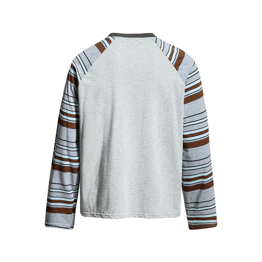 Striped Long Sleeve Tee – Men's Raglan Sleeve Letter Print Relaxed Fit T-Shirt