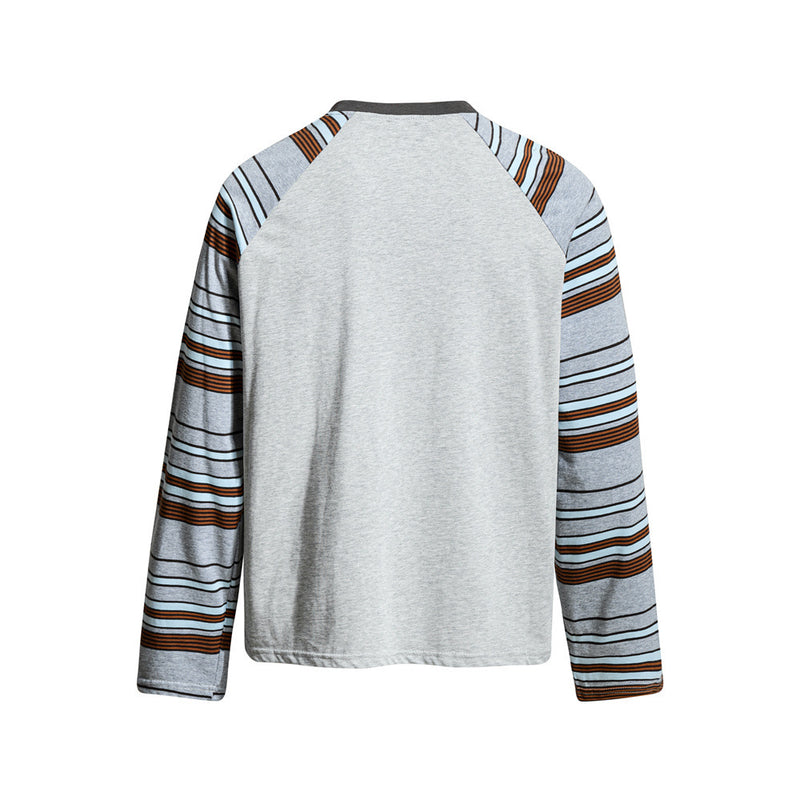 Striped Long Sleeve Tee – Men's Raglan Sleeve Letter Print Relaxed Fit T-Shirt