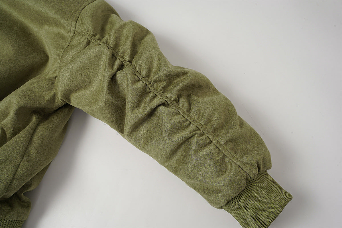 Bomber en suédine avec capuche en fausse fourrure – Manteau d’hiver oversize