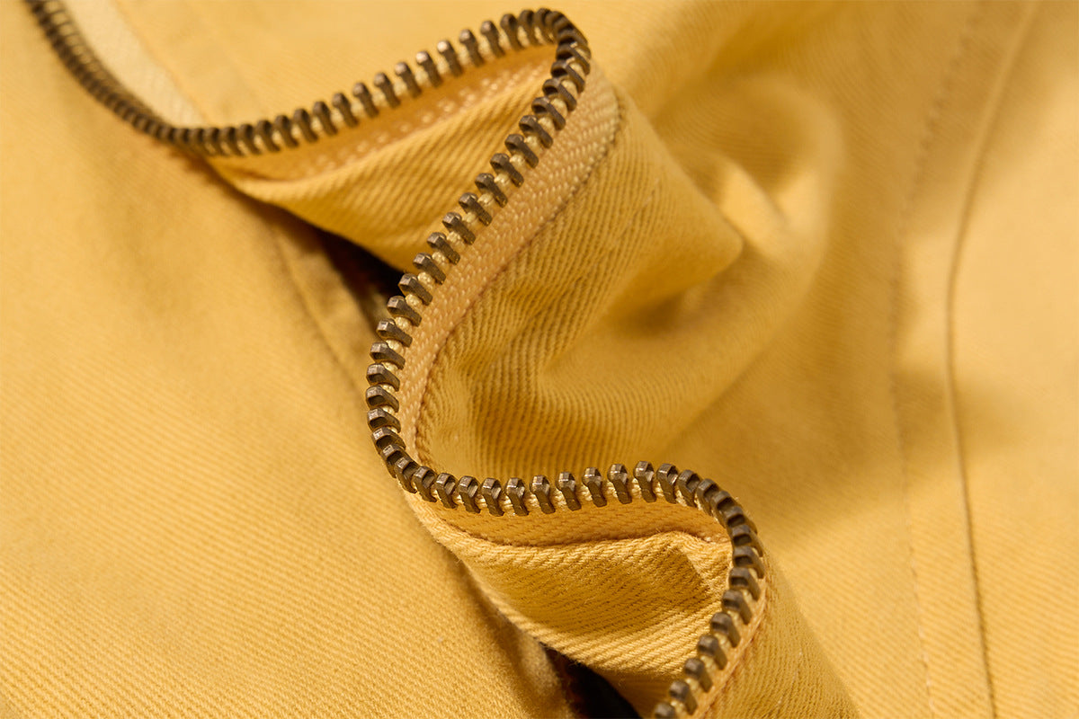 Retro American Washed Zip-Up Jacket with Corduroy Collar