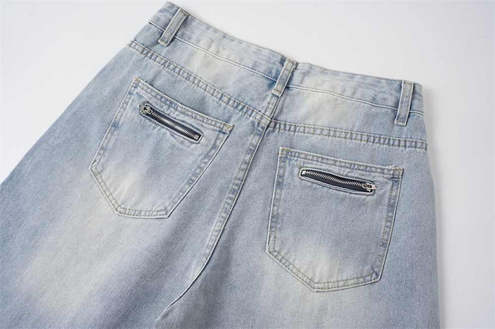 Men's Distressed Wide-Leg Baggy Jeans – Light Wash Vintage Punk Style