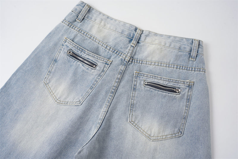 Men's Distressed Wide-Leg Baggy Jeans – Light Wash Vintage Punk Style