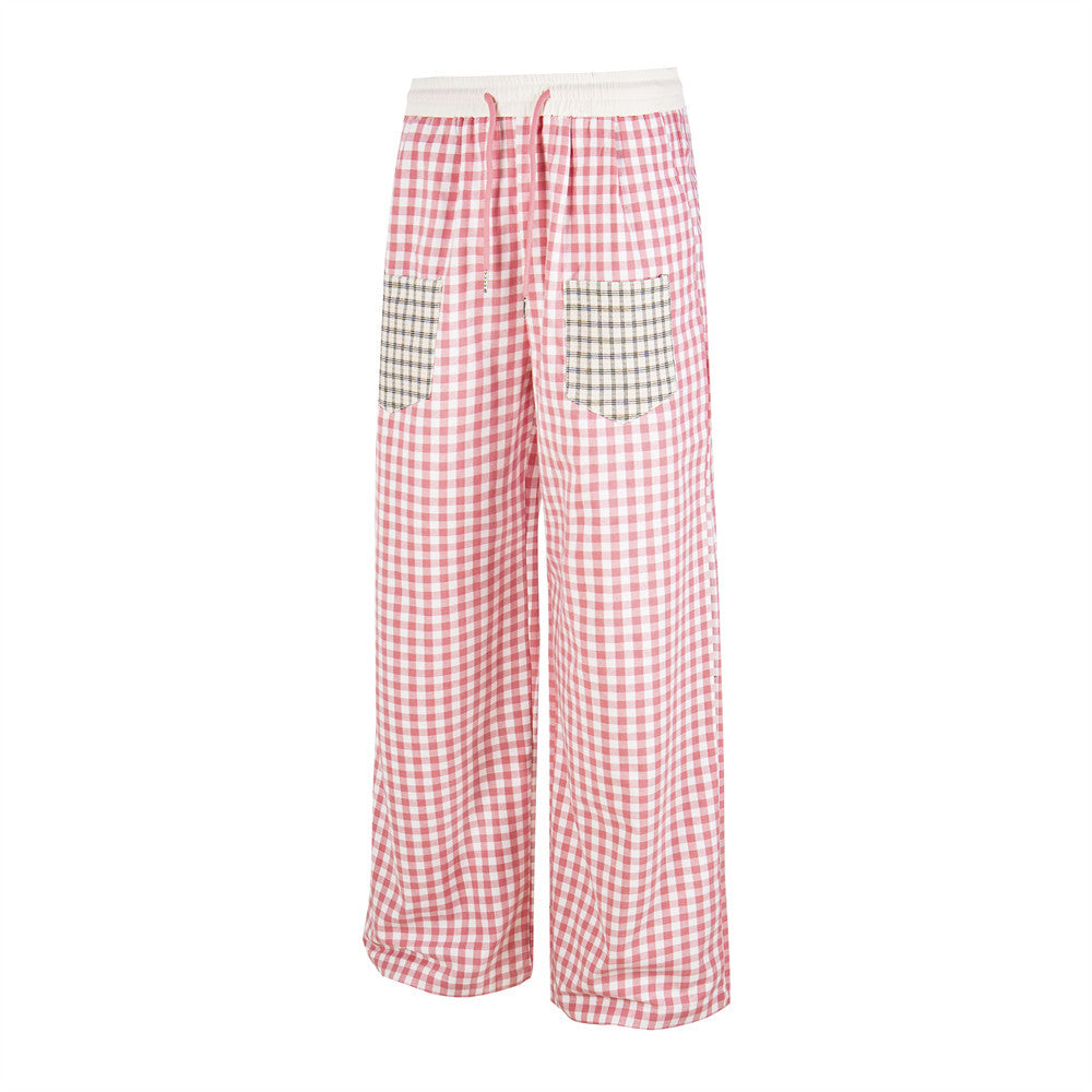 Contrast Pocket Plaid Wide-Leg Pants – Relaxed Fit Streetwear Trousers