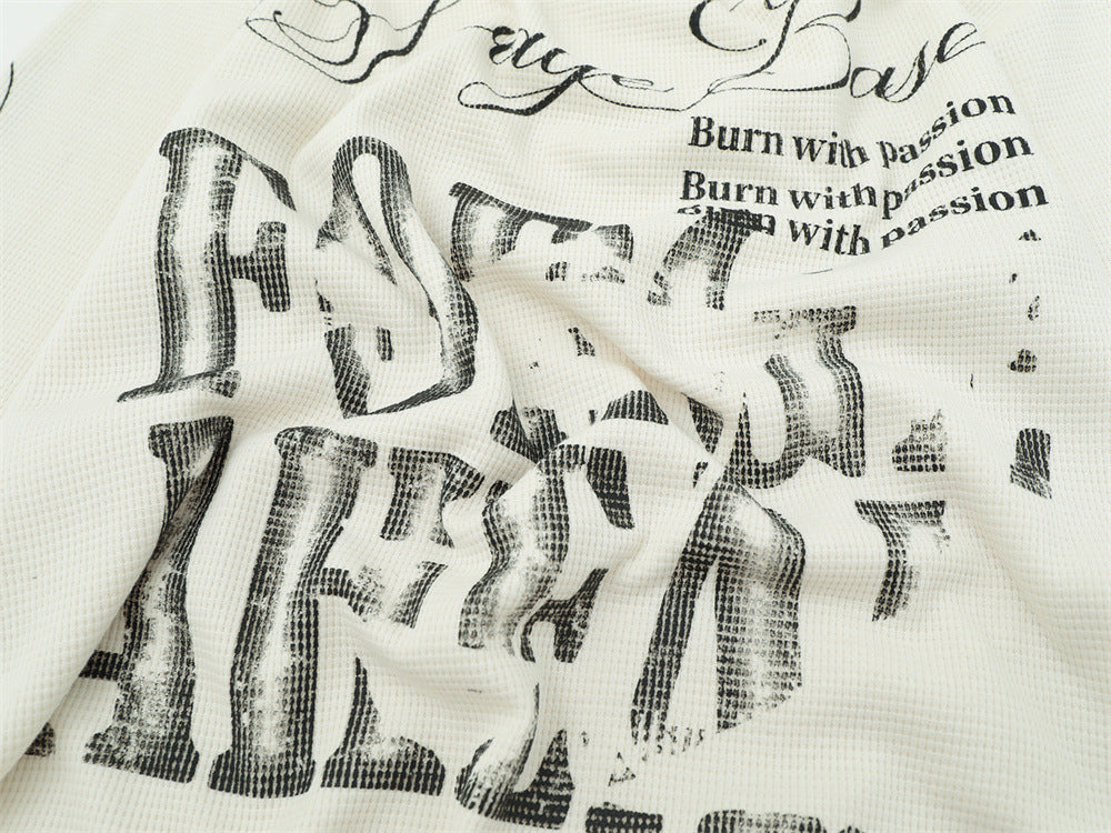 Langarmshirt aus Waffelstrick – Distressed-Print im American-Vintage-Stil, Relaxed Fit