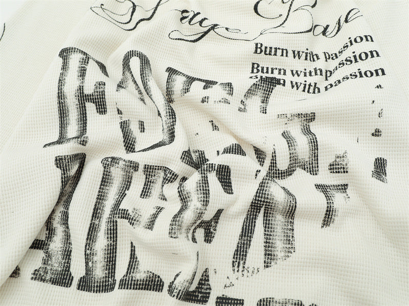 Langarmshirt aus Waffelstrick – Distressed-Print im American-Vintage-Stil, Relaxed Fit