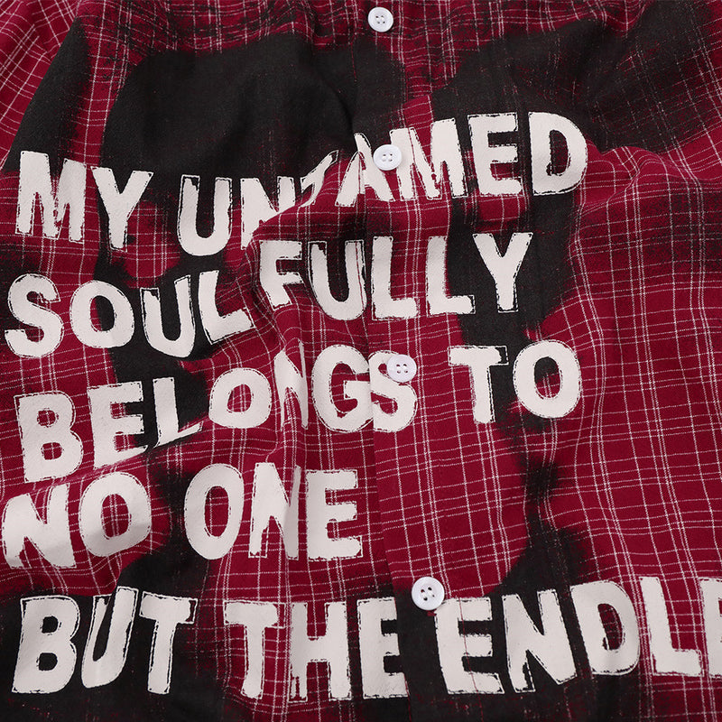 Flannel Long Sleeve Shirt Men – Oversized Plaid Abstract Face & Letter Print