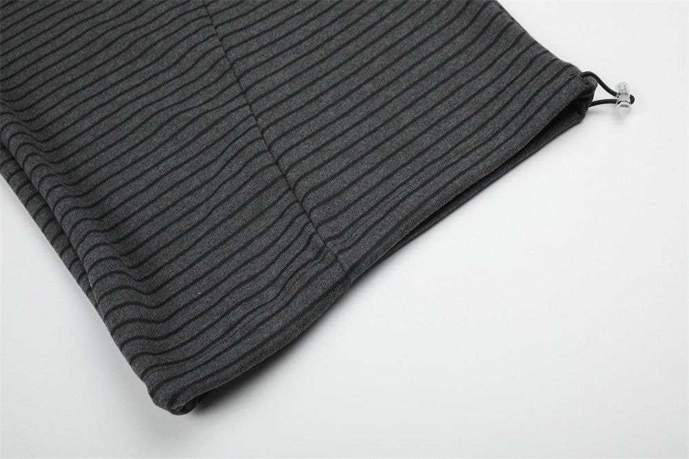 Pantalón de Pierna Ancha a Rayas para Hombre con Cintura de Cordón y Botones Cruzados