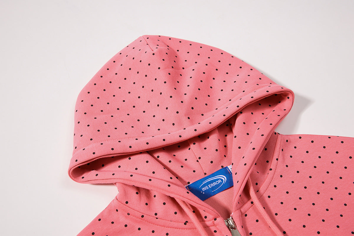 Sweat à capuche zippé anime – Sweat court à pois avec illustration d’ange
