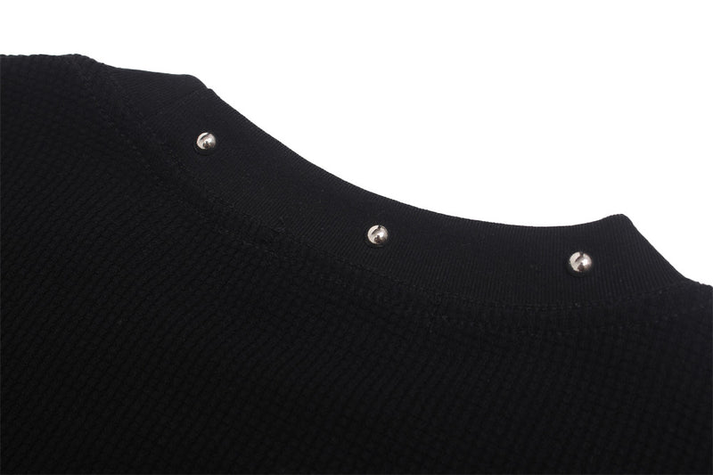 Men's Long Sleeve Shirt Leopard Cross Graphic Black Waffle-Knit Oversized Tee