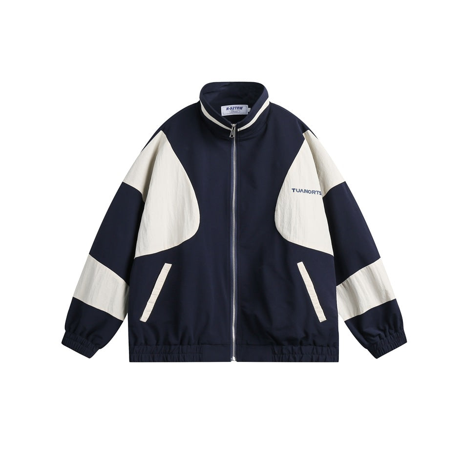 Colorblock Zip-Up Track Jacket — Oversized Retro Varsity Style